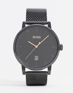 Черные часы с сетчатым ремешком BOSS 1513810-Черный