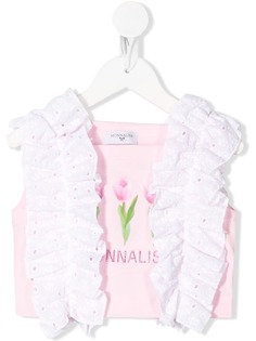 Monnalisa топ с оборками и логотипом