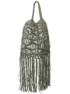 Closed fringed woven shoulder bag