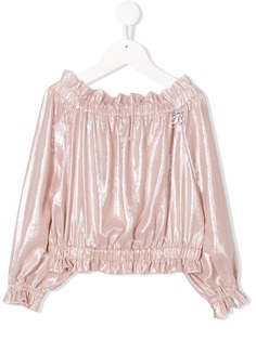 Miss Blumarine logo long-sleeve ruffle blouse