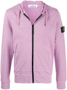 Stone Island logo patch zip-up hoodie