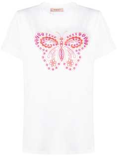 Twin-Set butterfly embroidered round neck T-shirt