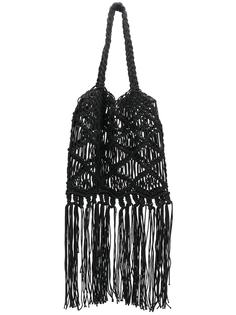 Closed fringed woven shoulder bag