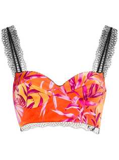 Versace Jungle print lace trim top