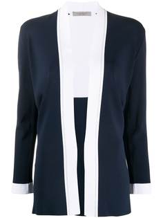 D.Exterior contrast-trimmed knitted cardigan