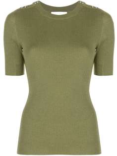 3.1 Phillip Lim SS PICOT STITCH TOP W SILVER DOME BUTTONS