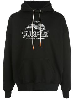 purple brand lion logo print hoodie
