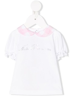 Miss Blumarine embellished checkered trim T-Shirt