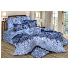 Постельное белье 1.5-спальное Guten Morgen 663/4, перкаль синий/голубой