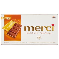Шоколад Merci молочный порционный с ореховым кремом, 112 г ..,Merci