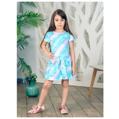 Платье Дашенька размер 122, розовый/голубой/ментол