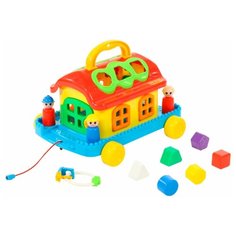 Каталка-игрушка Полесье Сказочный домик на колесиках (70999) голубой/желтый/красный