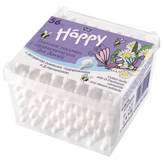 Ватные палочки Bella Baby Happy для детей с экстрактом ромашки, подорожника и Д-пантенолом, с ограничителем 56 шт. контейнер