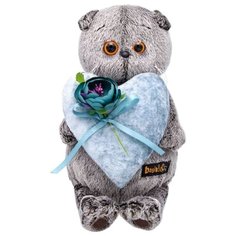 Мягкая игрушка Basik&Co Кот Басик с сердцем из бархата 19 см