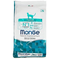 Корм для кошек Monge Natural Superpremium для вывода шерсти, с курицей 400 г