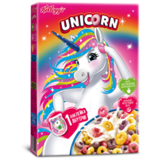 Готовый завтрак Kelloggs Unicorn радужные колечки с фруктовым вкусом, коробка, 195 г