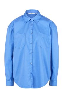 Хлопковая рубашка синего цвета с длинными рукавами Tom Tailor
