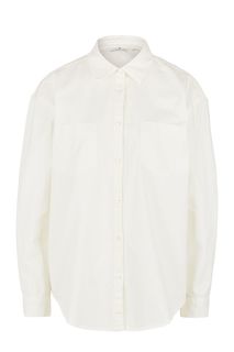 Хлопковая рубашка молочного цвета с длинными рукавами Tom Tailor