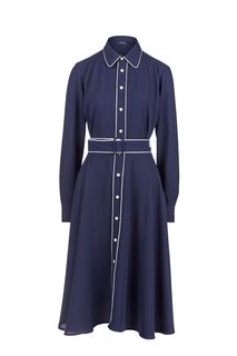 Синее платье-рубашка с расклешенной юбкой Polo Ralph Lauren