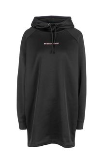 Черное платье-толстовка с капюшоном Tommy Sport