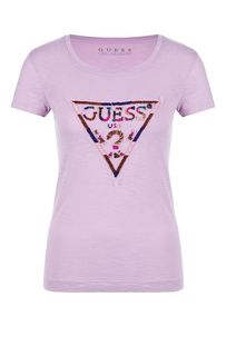 Сиреневая футболка с отделкой бисером Guess