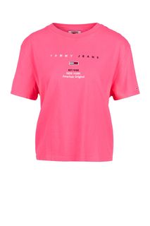 Хлопковая футболка цвета фуксии с вышивкой Tommy Jeans