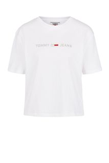 Белая хлопковая футболка с вышивкой Tommy Jeans