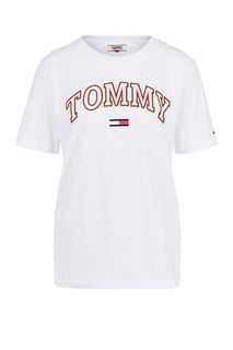 Белая хлопковая футболка с яркой вышивкой Tommy Jeans