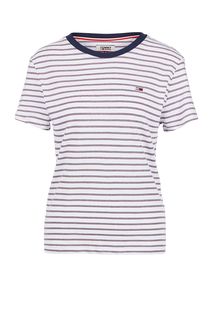 Белая хлопковая футболка в полоску Tommy Jeans