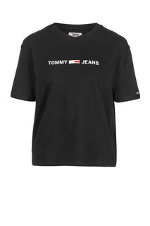 Черная хлопковая футболка с вышивкой Tommy Jeans
