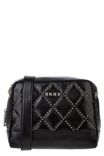 Черная кожаная сумка с широким плечевым ремнем Dkny