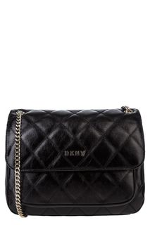 Черная кожаная сумка с откидным клапаном Dkny
