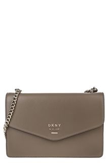 Коричневая кожаная сумка с откидным клапаном Dkny