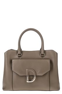 Бежевая кожаная сумка с короткими ручками Dkny