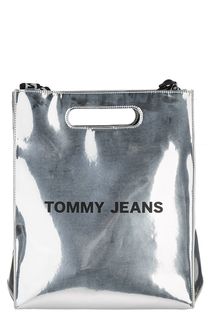Серебристая лаковая сумка с широким плечевым ремнем Tommy Jeans