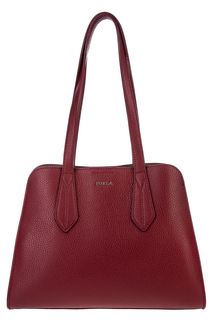 Бордовая кожаная сумка с длинными ручками Diletta Furla