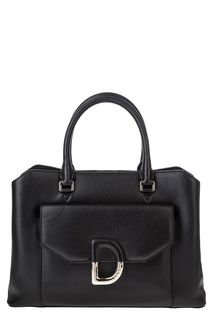 Черная кожаная сумка с короткими ручками Dkny