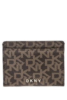 Коричневая визитница с монограммой бренда Dkny