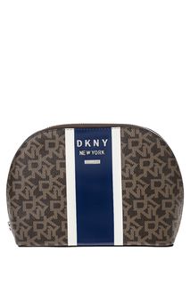 Коричневая косметичка с монограммой бренда Dkny