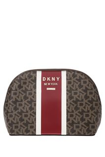 Коричневая косметичка с монограммой бренда Dkny