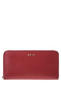 Кожаный кошелек красного цвета на молнии Dkny