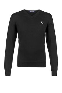 Черный хлопковый джемпер с треугольным вырезом Fred Perry