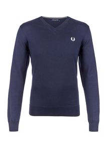 Синий хлопковый джемпер с треугольным вырезом Fred Perry