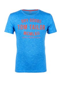 Синяя хлопковая футболка с принтом Tom Tailor