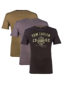 Комплект из трех хлопковых футболок с круглым вырезом Tom Tailor