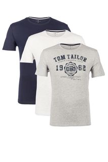 Комплект из трех хлопковых футболок с круглым вырезом Tom Tailor