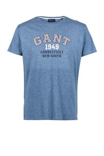 Синяя футболка из хлопка с принтом Gant