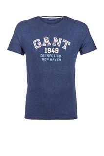 Синяя футболка из хлопка с принтом Gant