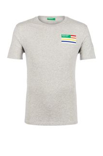 Серая футболка из хлопка с принтом United Colors of Benetton