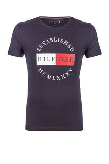 Синяя футболка из хлопка с принтом Tommy Hilfiger